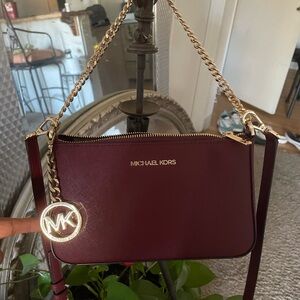 Michael Kors Red and Gold Crossbody Bag with Gold Chain